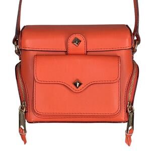 REBECCA MINKOFF ORANGE LEATHER CROSSBODY BAG – GOLD HARDWARE 6" x 6" x 3"
